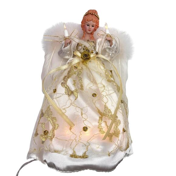 Kurt S. Adler 12" 10-Light Ivory & Gold Angel Christmas Treetop with Box Works - Picture 1 of 16